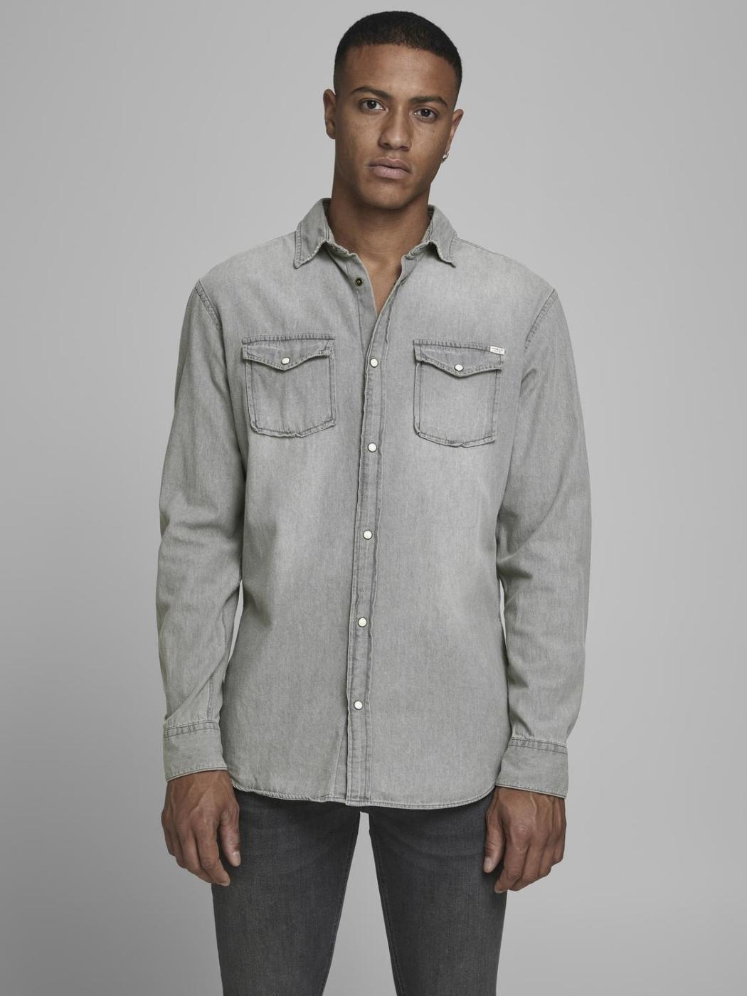 CAMISA JACK-JONES JJESHERIDAN L/S GRIS CLARO